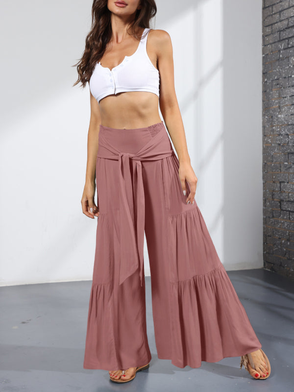 woven strap elastic waist this kind of wide-leg A-type casual trousers