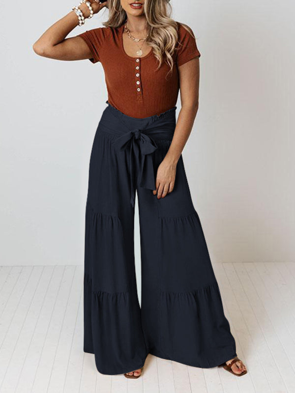 woven strap elastic waist this kind of wide-leg A-type casual trousers