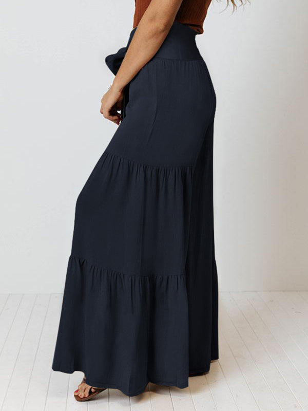 woven strap elastic waist this kind of wide-leg A-type casual trousers