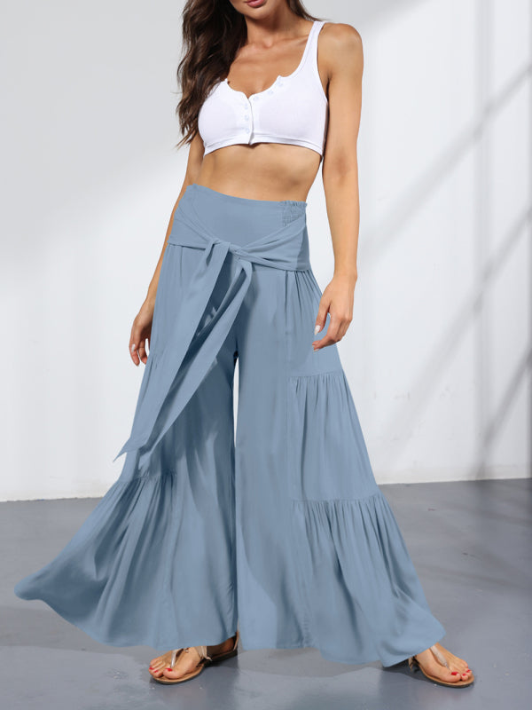 woven strap elastic waist this kind of wide-leg A-type casual trousers