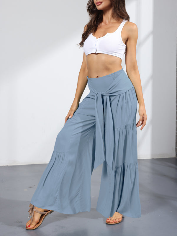 woven strap elastic waist this kind of wide-leg A-type casual trousers