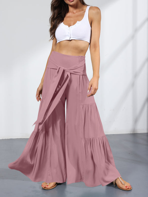 woven strap elastic waist this kind of wide-leg A-type casual trousers