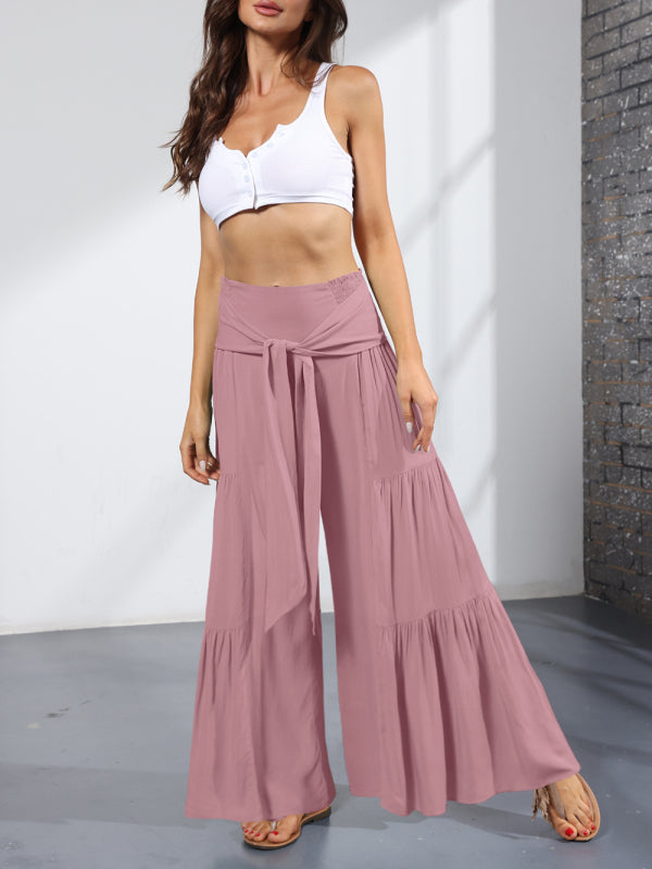 woven strap elastic waist this kind of wide-leg A-type casual trousers