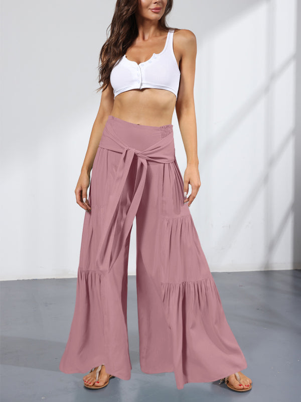 woven strap elastic waist this kind of wide-leg A-type casual trousers