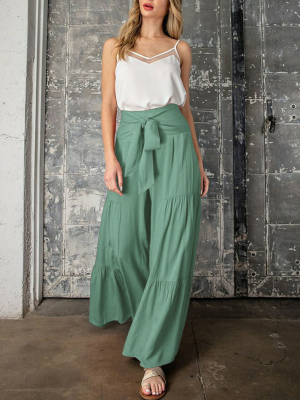 woven strap elastic waist this kind of wide-leg A-type casual trousers
