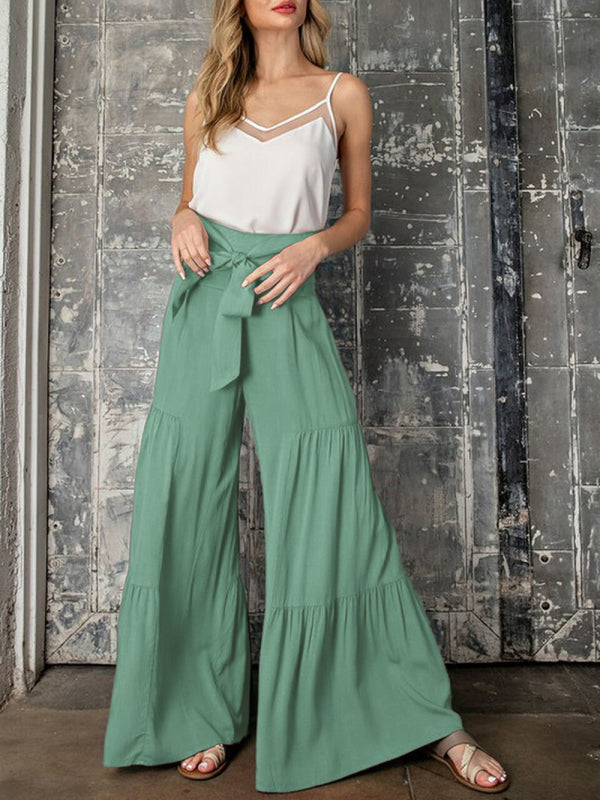 woven strap elastic waist this kind of wide-leg A-type casual trousers