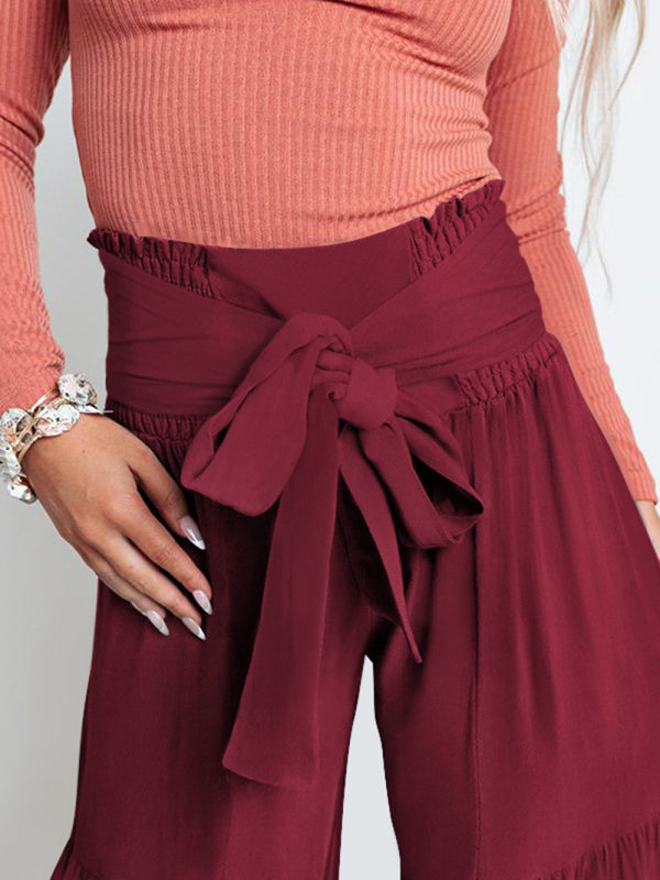 woven strap elastic waist this kind of wide-leg A-type casual trousers