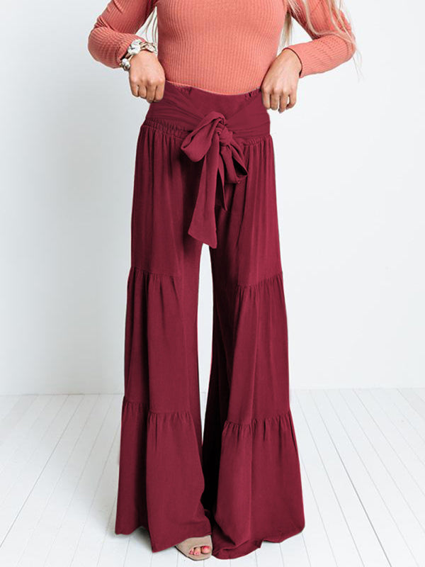 woven strap elastic waist this kind of wide-leg A-type casual trousers