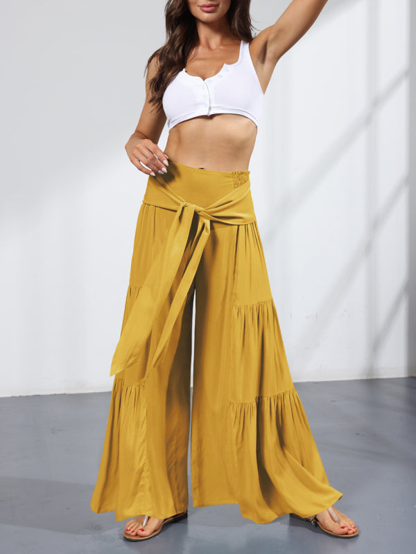 woven strap elastic waist this kind of wide-leg A-type casual trousers
