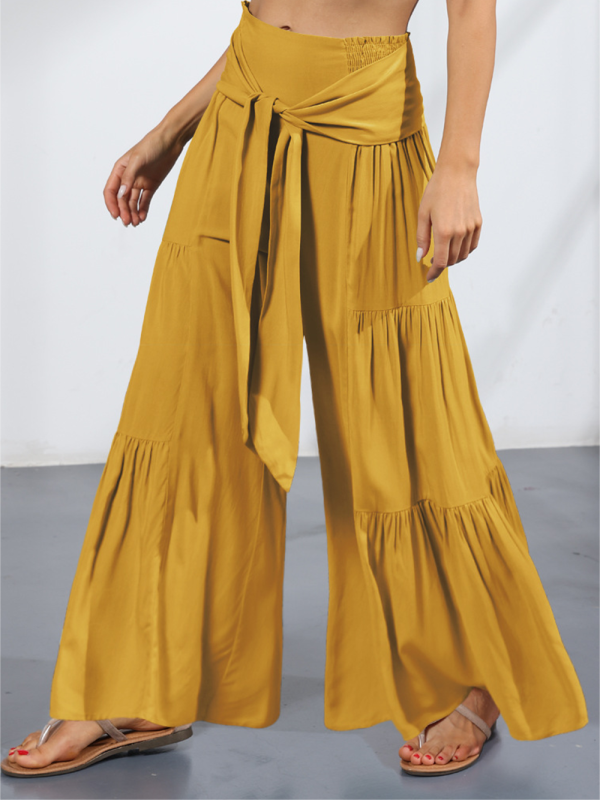 woven strap elastic waist this kind of wide-leg A-type casual trousers