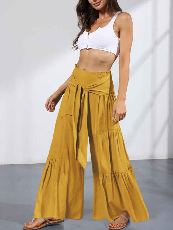 woven strap elastic waist this kind of wide-leg A-type casual trousers