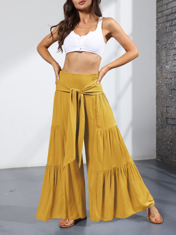 woven strap elastic waist this kind of wide-leg A-type casual trousers