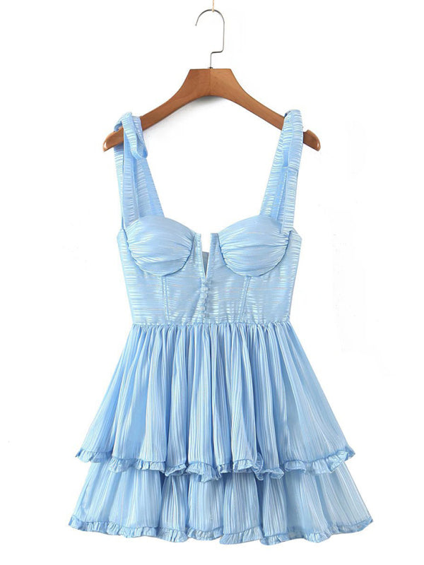 Sexy Casual Kendra Short Ruffle Dress three-color three-layer colorful silk chiffon pleated dress