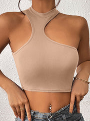 Knitted Round Neck Cropped Asymmetrical Crop Tank Top