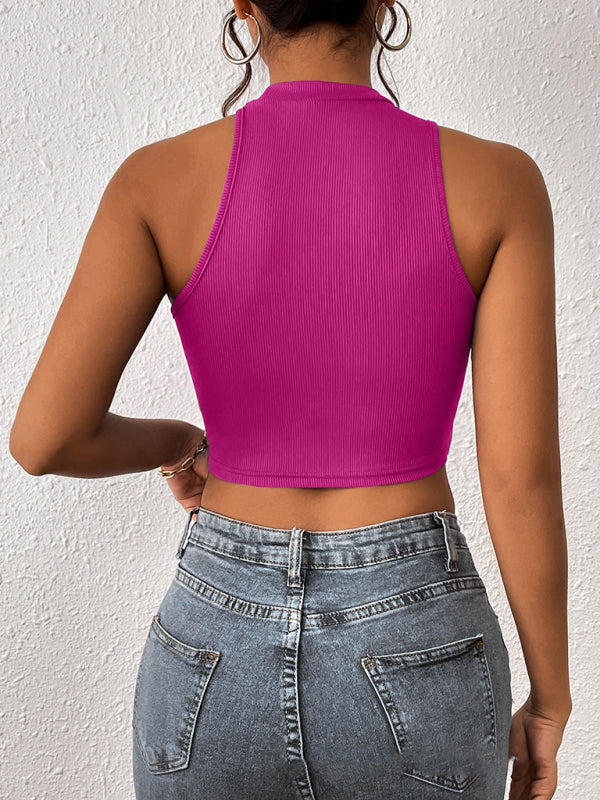 Knitted Round Neck Cropped Asymmetrical Crop Tank Top