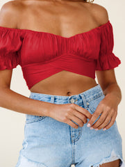 Oktoberfest sexy one-neck tie-back short-sleeved crop top ruffle top