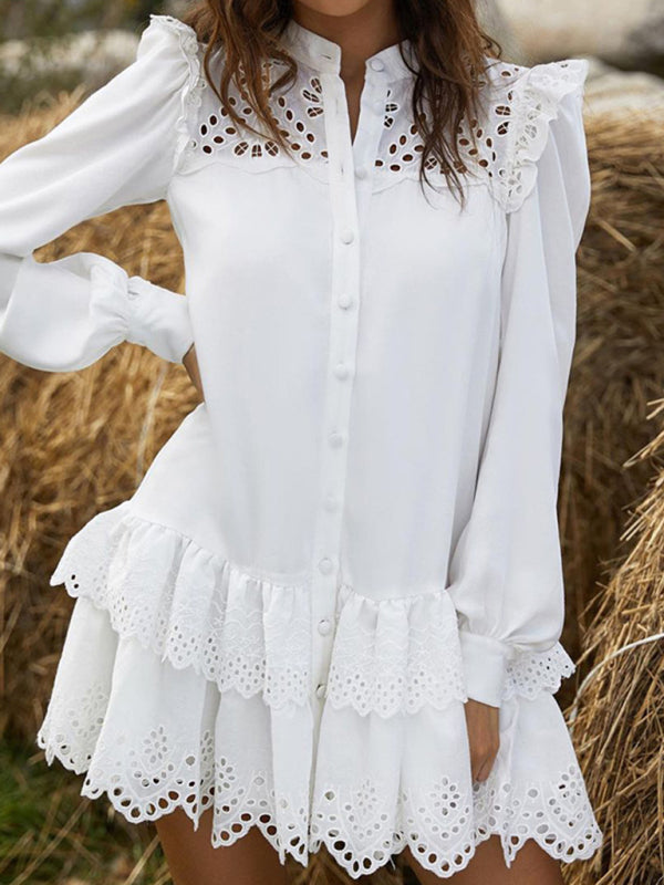 Sexy Hollow Lace Fashion Shirt Dress