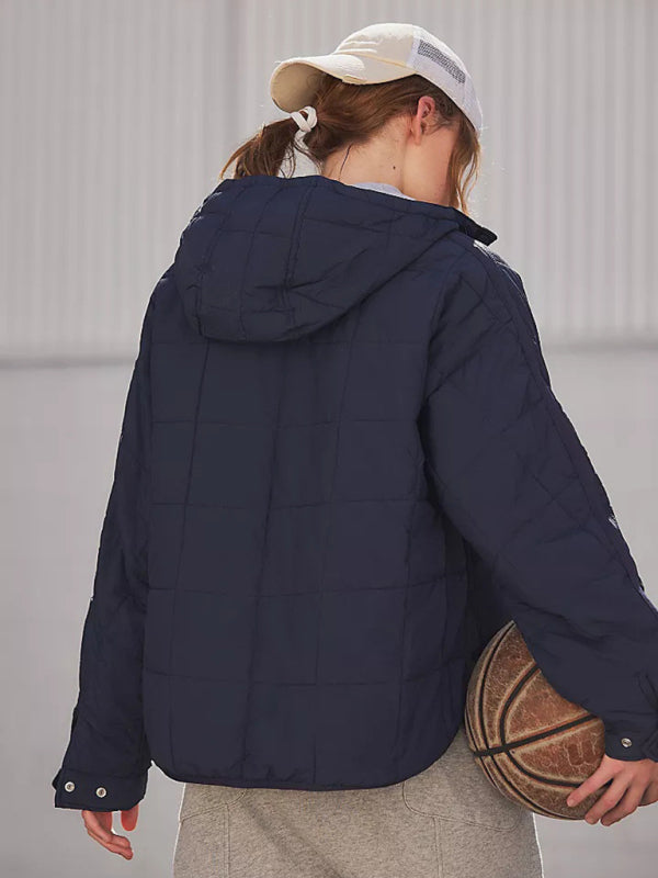 Solid Color Hooded Cotton Foldable Padded Pullover Pocket Long Sleeve Jacket