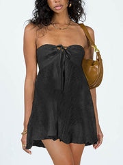 New Fashion Tube Top Sexy Backless Solid Color High Waist Dress