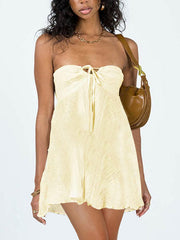 New Fashion Tube Top Sexy Backless Solid Color High Waist Dress