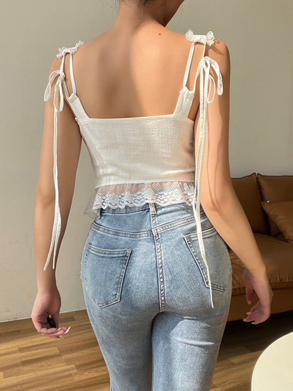 Sexy Lace Trim Strap Tank Top