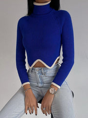 turtleneck short sweater with irregular hem crop top long sleeve turtle neck top