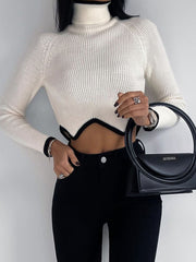 turtleneck short sweater with irregular hem crop top long sleeve turtle neck top