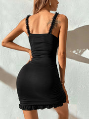 New sexy hollow lace-up hip skirt lace strap temperament dress short dress