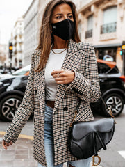 New coat button plaid printed small suit mid-length coat