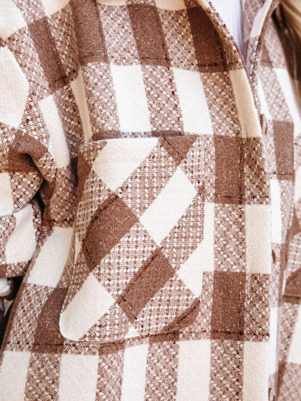 Autumn and Winter New Plaid Printed Long Woolen Jacket