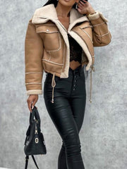 new lamb wool short coat zipper motorcycle style PU Leather jacket with pockets Fuzzy Leather Jacket