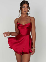 new suspender satin backless strappy A-hem dress