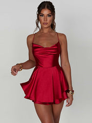new suspender satin backless strappy A-hem dress