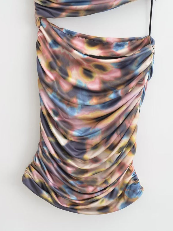 New Slim Fit Hollow Design Printed cutout short Dress