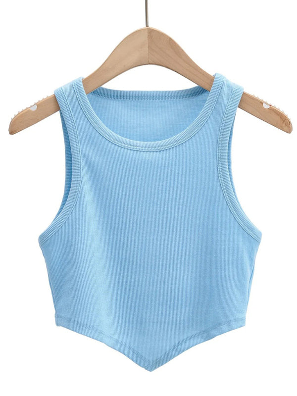 new mini inverted triangle round neck elastic slim fit sleeveless short vest top