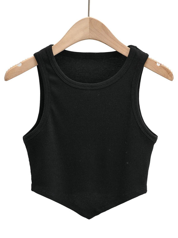 new mini inverted triangle round neck elastic slim fit sleeveless short vest top