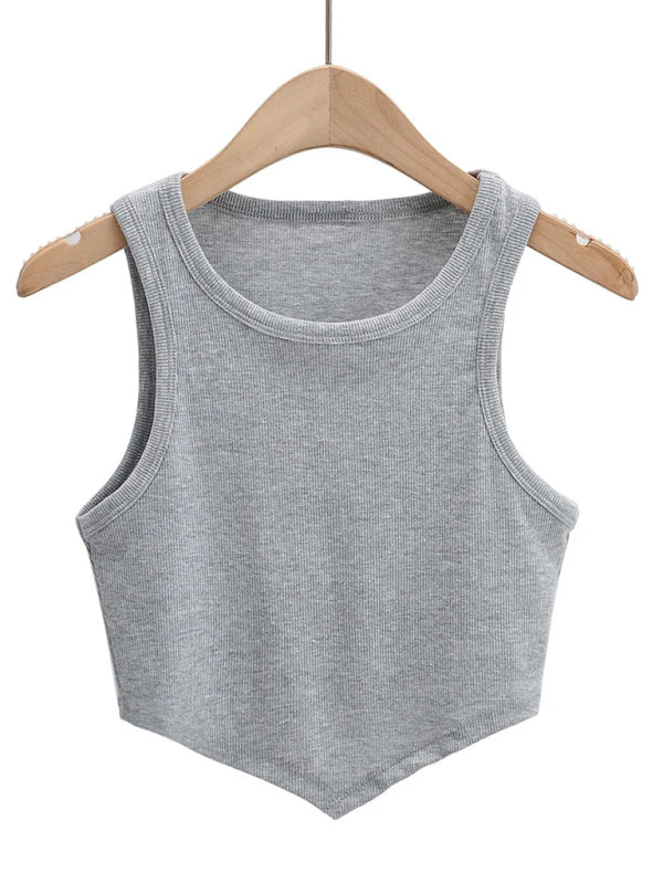 new mini inverted triangle round neck elastic slim fit sleeveless short vest top