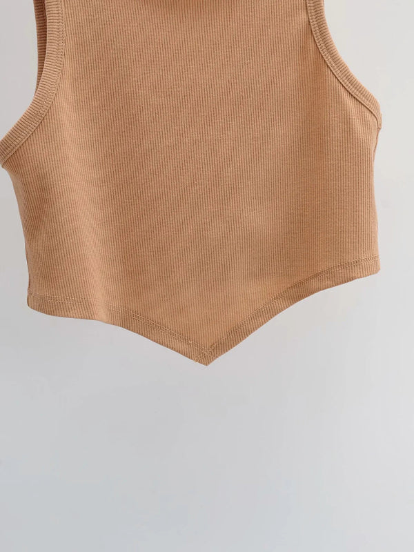 new mini inverted triangle round neck elastic slim fit sleeveless short vest top