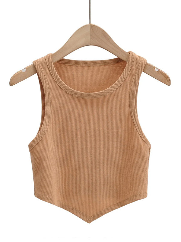 new mini inverted triangle round neck elastic slim fit sleeveless short vest top