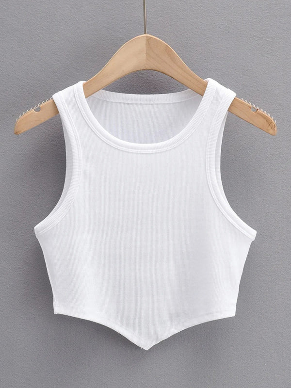 new mini inverted triangle round neck elastic slim fit sleeveless short vest top