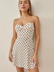 sweet polka dot print slimming waist strappy corset dress