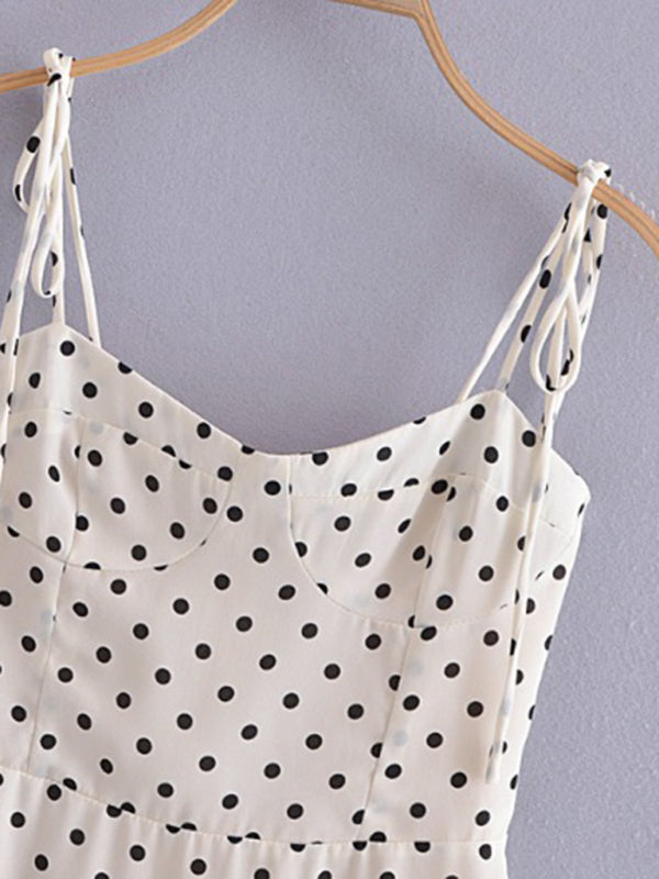 sweet polka dot print slimming waist strappy corset dress