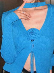 new style French rose large lapel scarf knitted Crop cardigan