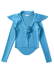 new style French rose large lapel scarf knitted Crop cardigan
