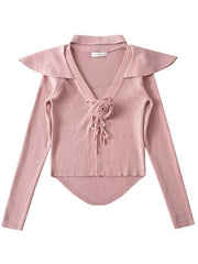 new style French rose large lapel scarf knitted Crop cardigan
