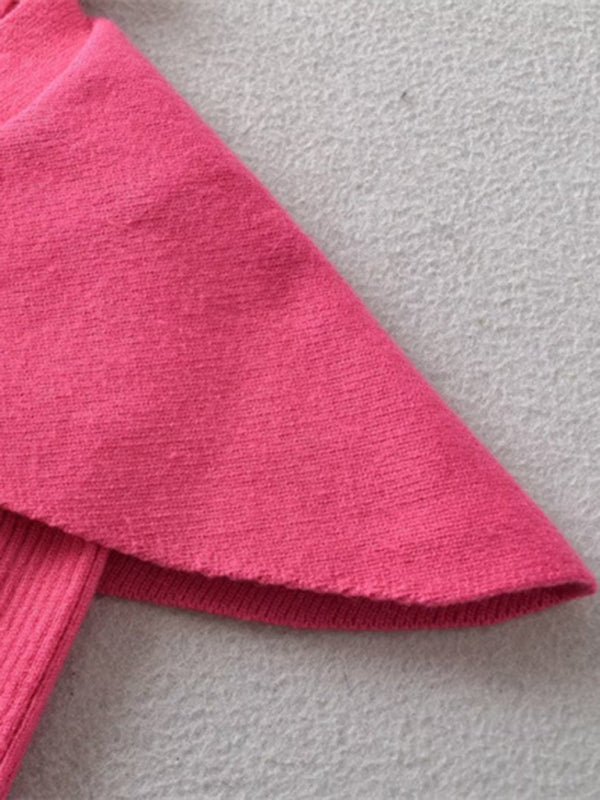 new style French rose large lapel scarf knitted Crop cardigan