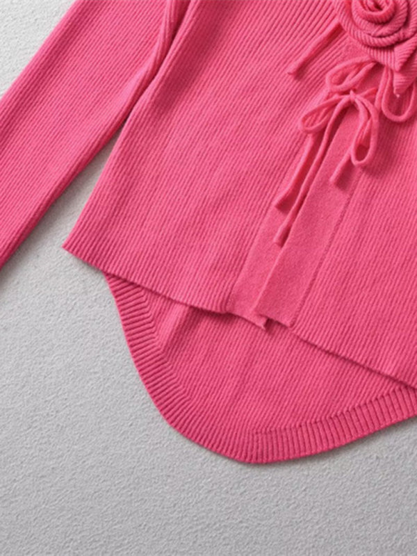 new style French rose large lapel scarf knitted Crop cardigan