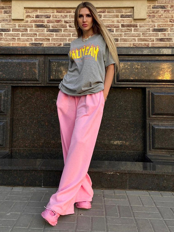 New hot girl high-waisted wide-leg elastic waist slimming straight trousers
