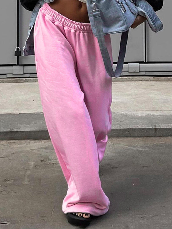 New hot girl high-waisted wide-leg elastic waist slimming straight trousers