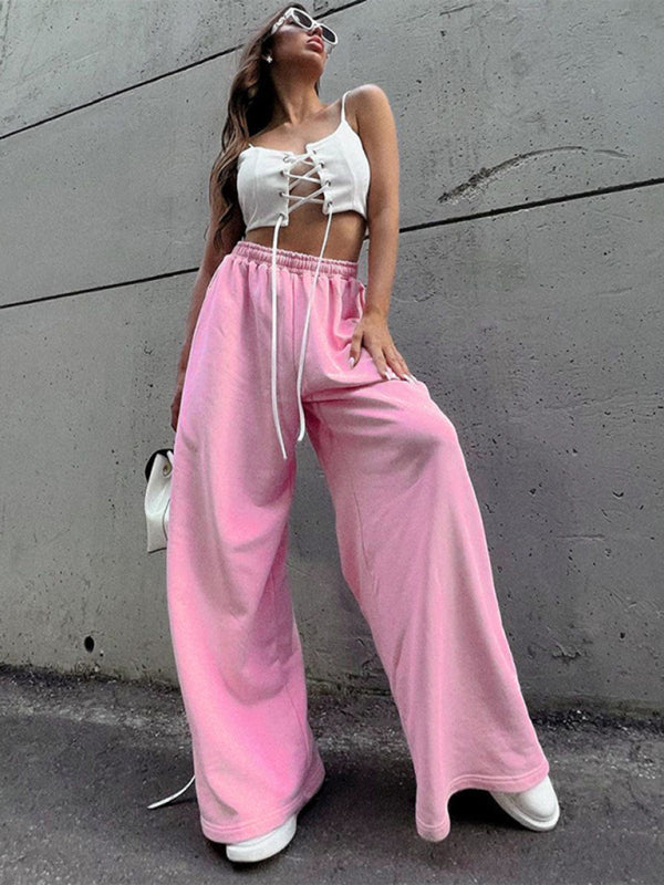 New hot girl high-waisted wide-leg elastic waist slimming straight trousers